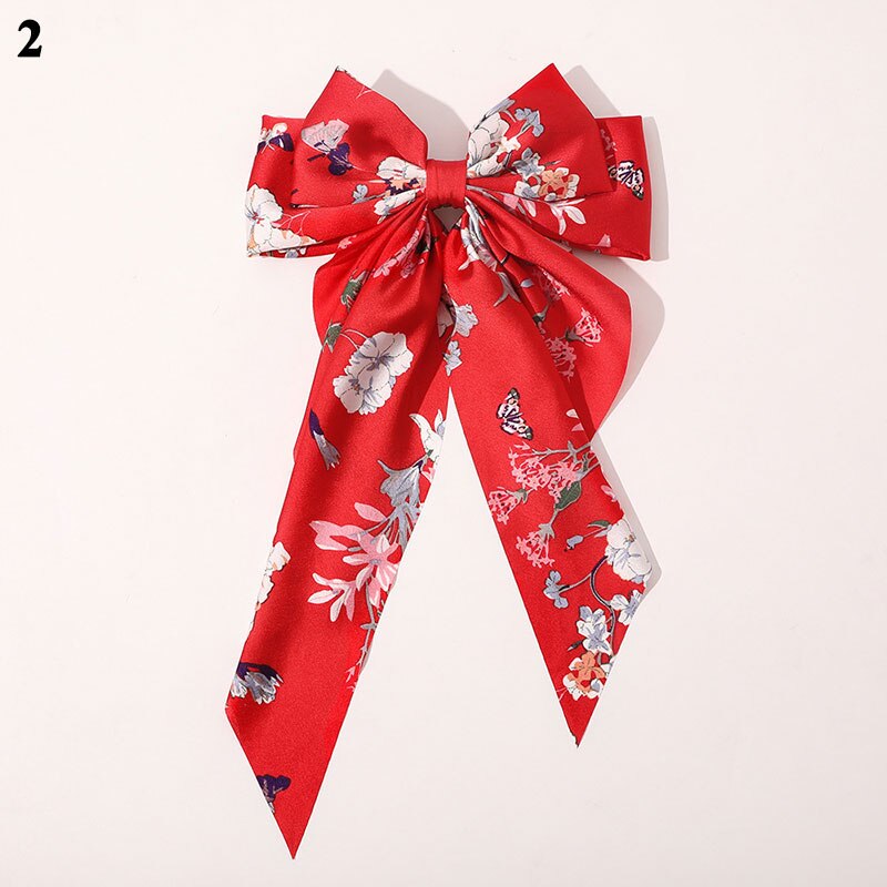 Gestreepte Bloemenprint Strik Haar Clips Lint Haarspeld Twee-Lagen Oversized Bows Haar Clip Haarspeldjes Meisjes Haar Accessoires: 2