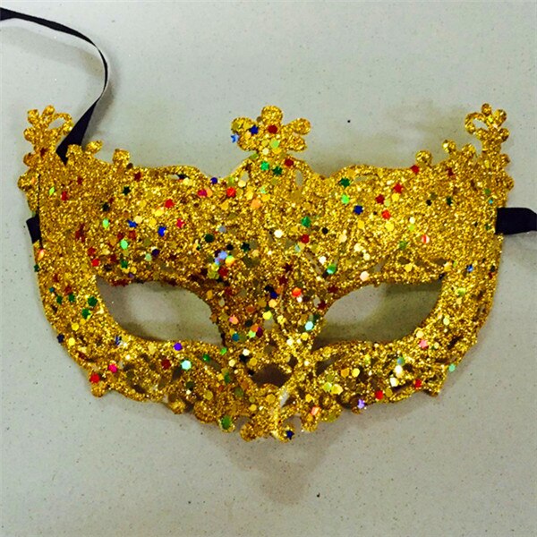 Prinsessa venedig mask julfest boll mask för kvinnor halloween maskerad prestanda räv paljett spets mask: Guld-