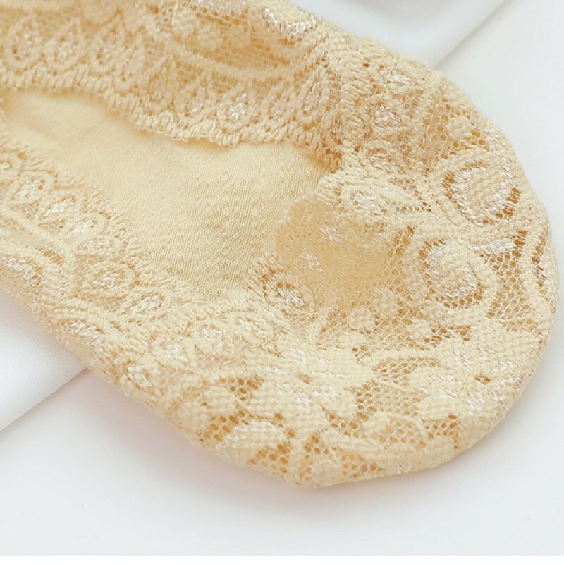 Women Solid Color Socks Lace Invisible Perspective Socks Summer Thin Breathable Socks For Female Silicone Non-slip Lining Socks