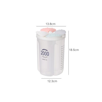 Plastic Opslag Container Conservenblikken Voor Bulk Granen Vochtbestendige Opbergdoos Granen Dispenser Afgesloten Pot Keuken Organizer: 2000ml 4 grids