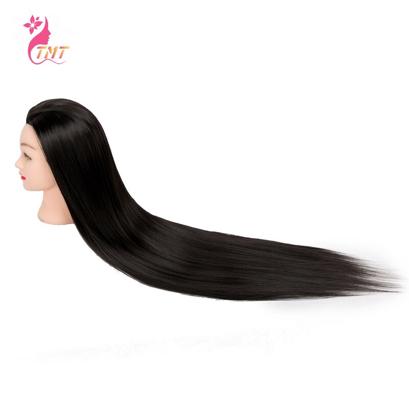 Maniquí económico con pelo sintético largo , cabeza de maniquí para entrenamiento de peluquero, peinados para cabeza de Maniquí de 60Cm de largo