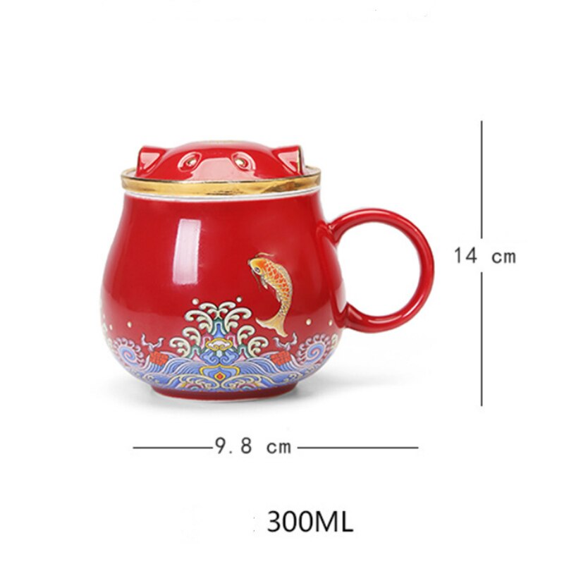 300ml kinesisk klassisk stil keramisk te kop kinesisk kultur business kontor kop filter te kop med sød kat te krus