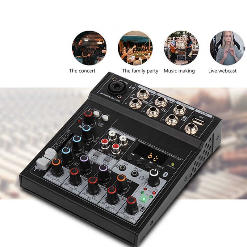 JABS Audio Bluetooth Mixer With Sound Card 4 Channel Stereo Mixing Console Portable For Pc Computer Record Live Playback