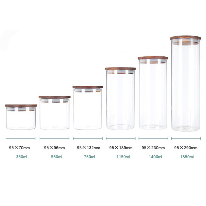 Transparent Heat-resistant Glass Bottle Sealed Jar High-grade Acacia Clear Container with Wooden Lid Kitchen Food Storage Tank