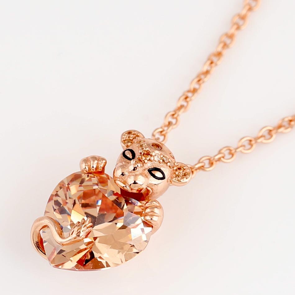 925 Sterling Zilveren Ketting Zwart Emaille Rose Leeuwin Met Hart Stenen Hanger Ketting Voor Vrouwen Diy Europa Sieraden