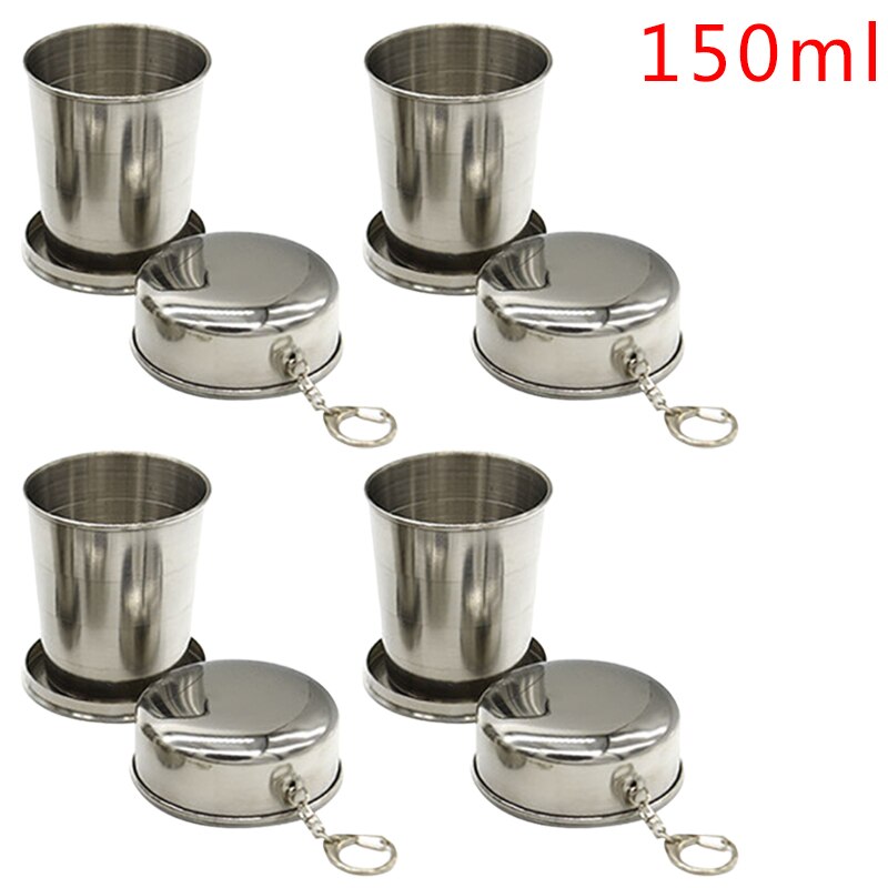 75Ml/150Ml/250Ml Rvs Folding Cup Draagbare Outdoor Reizen Camping Telescopische Cup Met Sleutelhanger water Koffie Handcup: 4PCS 150ML M