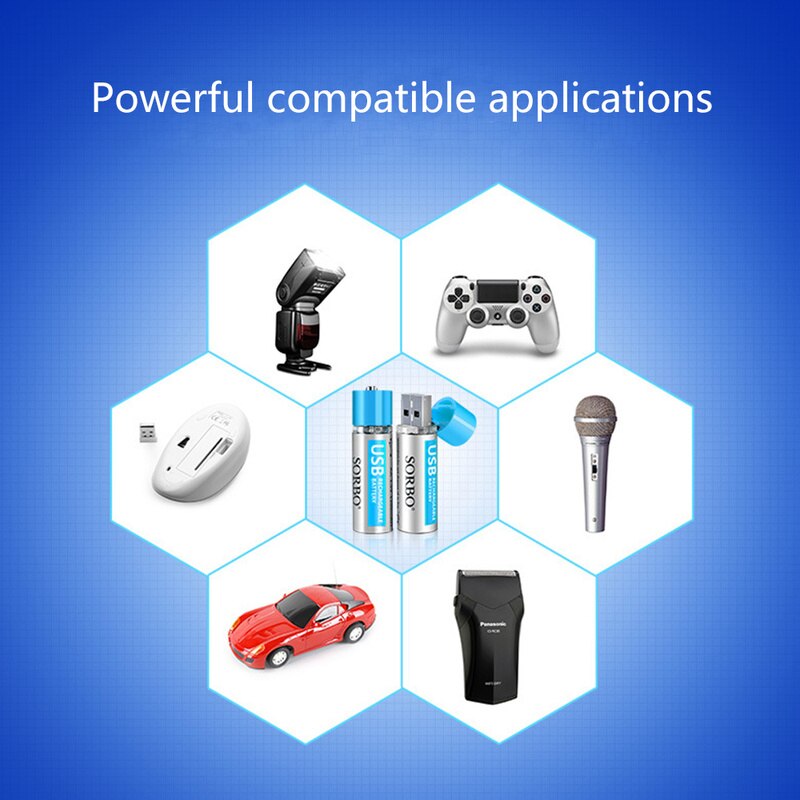 SORBO USB Rechargeable Battery 1.5V AA 1200mAh Lithium Polymer Lithium Battery USB Rechargeable Lithium Battery RoHS CE