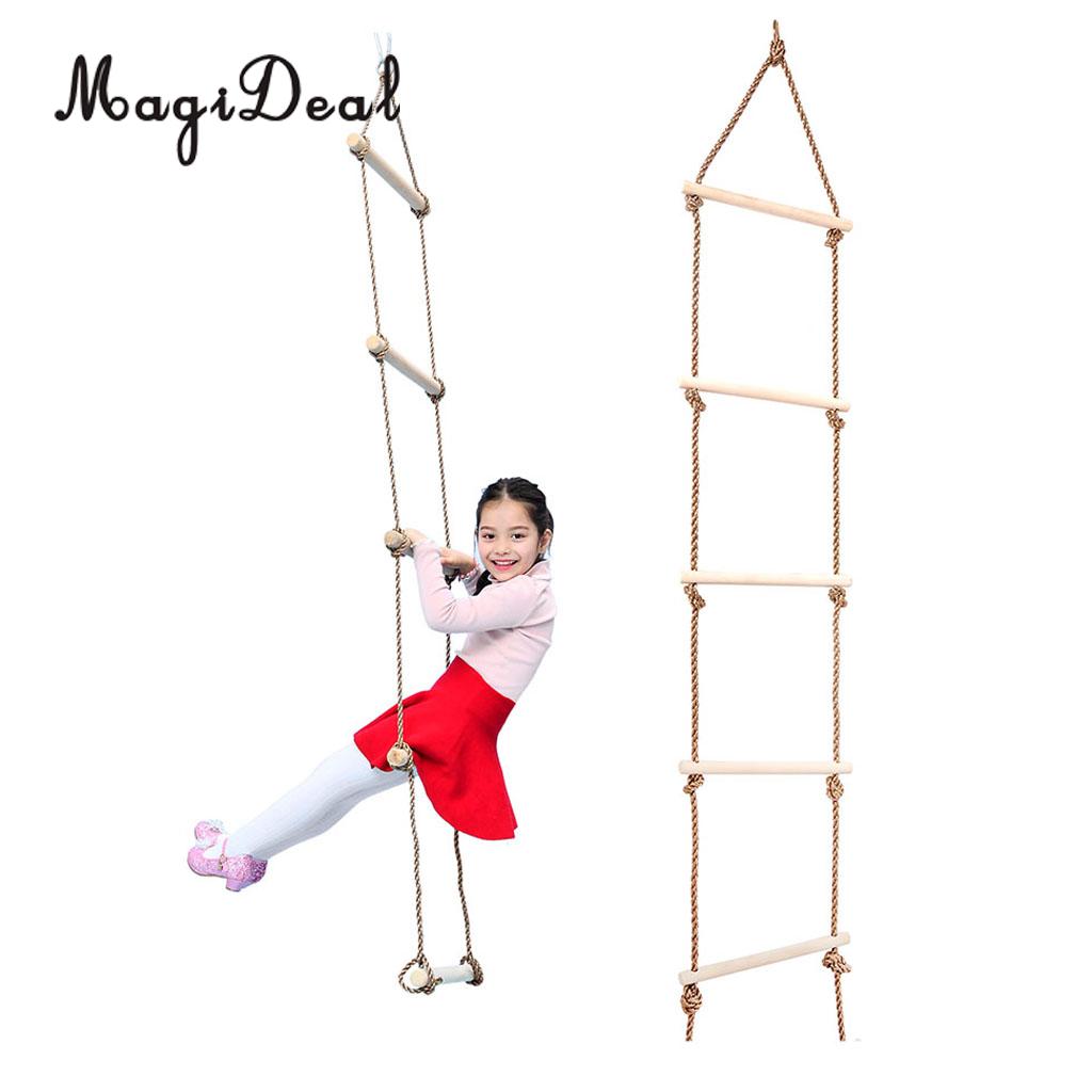 MagiDeal Kids Playhouse Tree House Wooden 5 Rungs Rope Climbing Ladder Toy for Indoor Outdoor Sport Safe Toy Children Play Game