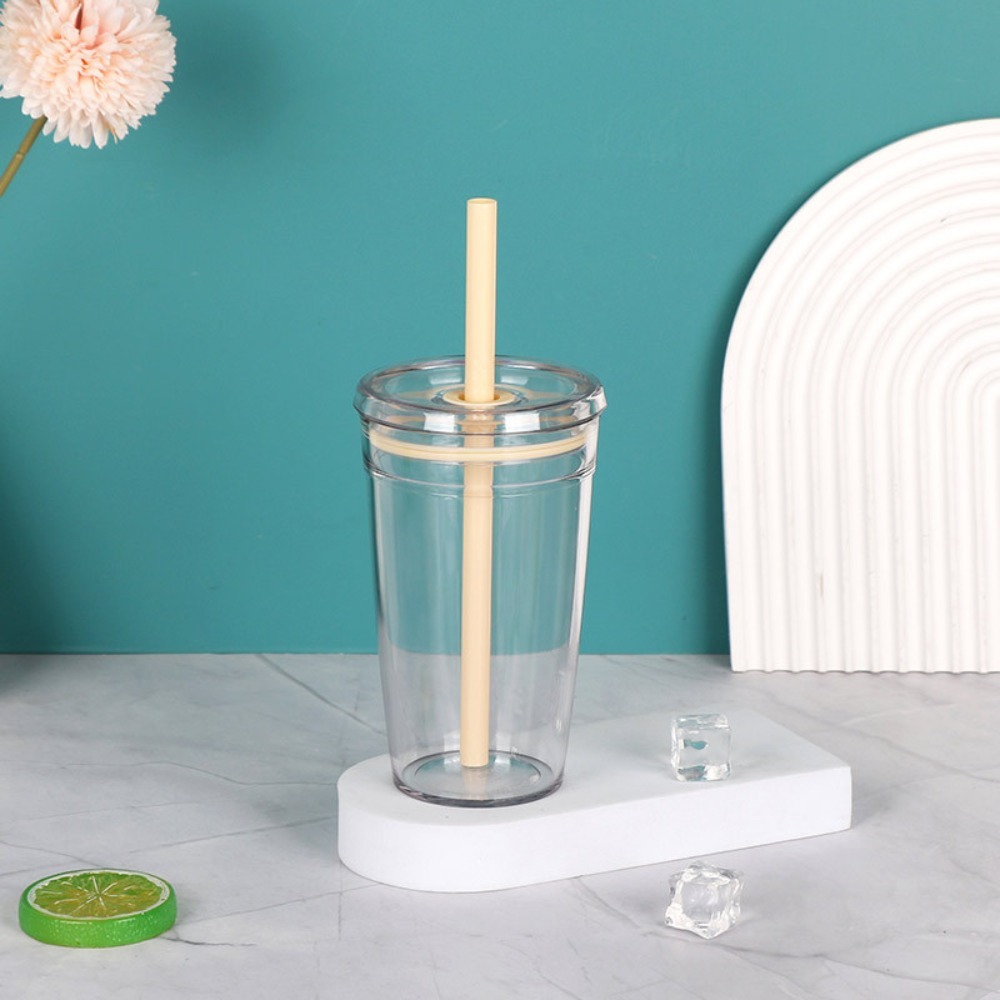 Taza con pajita portátil de 450ml, vaso transparente de una sola capa para beber, vaso de plástico reutilizable para coche, hogar: Multicolor