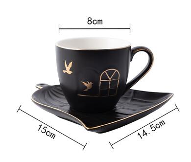 160ml lelgant kaffee tasse mit untertasse Gold Inlay elch hirsche vöGel tassen: B