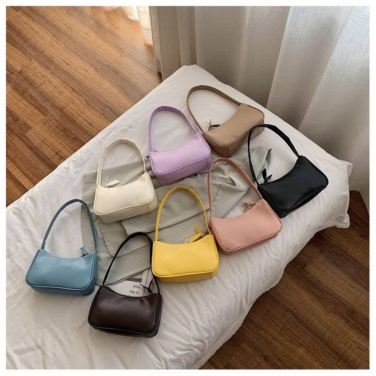 Soild Colour All Match Women Armpit Bags Simple Women Casual Small Baguette Handbags Soft PU Leather Ladies Armpit Bags