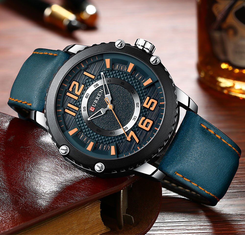 Relogio masculino ure herre curren ur herre ure læder vandtæt armbåndsur herre sport quartz ur 8341