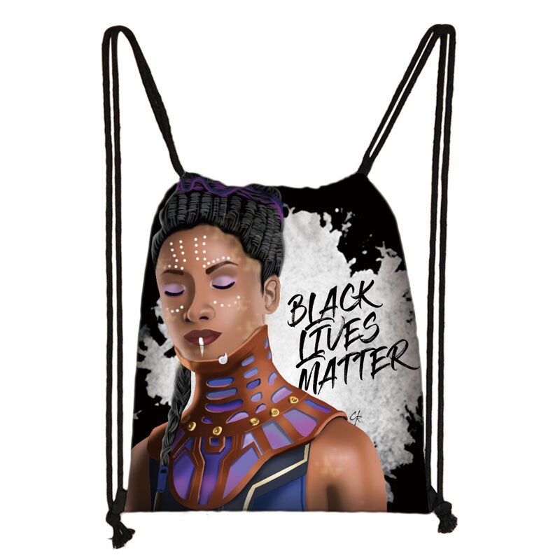 Black Lives Matter Letter Print Drawstring Bag Afro Black Women Backpack American Africa Ladies Storage Bag Cute Travel Bags: skdblacklive12