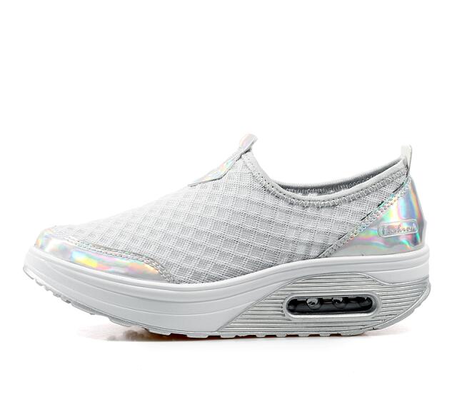 nuevos zapatos de Swing de malla de aire para mujer plataforma de cojín de aire zapatos de caminar de Fitness mujeres Slip On zapatillas de aumento de altura: QJ-442 Grey / 37