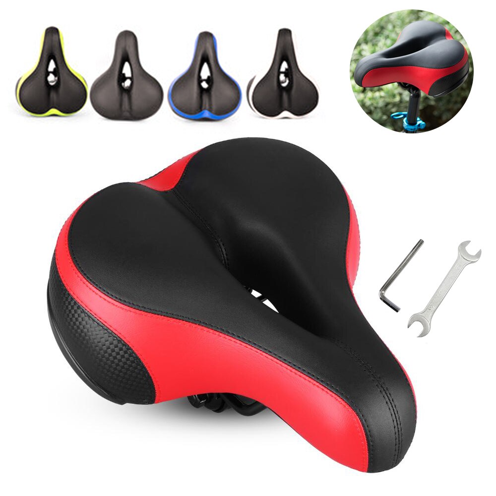 Comfortabele Mannen Vrouwen Bike Seat C99 Memory Foam Gewatteerde Lederen Brede Fietszadel Kussen Met Achterlicht