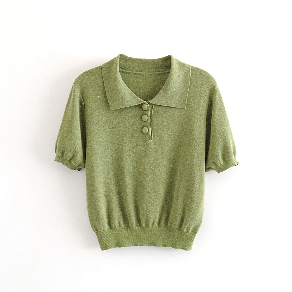 Polo Vintage De estilo pijo para mujer, blusa informal lisa De lana con botonadura única, Vestidos De Verano: SW0235AG