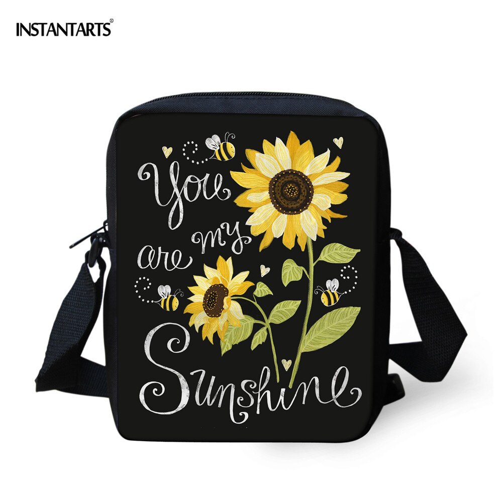 INSTANTARTS Sunflower Print Crossbody Bag Kindergarten Schoolbags You Are My Sunshine Mini Messenger Bag Boys Girls Handbag