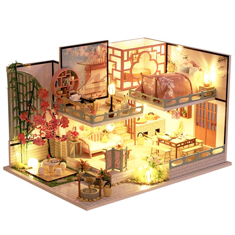 CUTEBEE Kit casa delle bambole fai-da-te casa delle bambole in legno Kit di mobili per la casa in miniatura giocattoli per bambini regalo di natale L23: JM32A