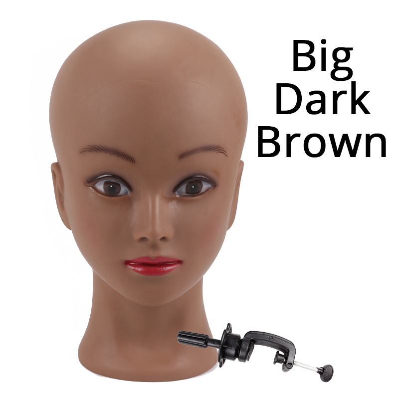 Bald Mannequin Head Beige Female Cosmetology For Wig Making Dummy Head 20.5" Wig Making Heads Black Women Skin: Big Dark Brown