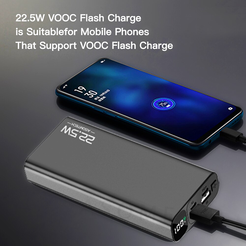 TOPZERO 20000mAh Power Bank PD QC 3.0 VOOC 22.5W Super Fast Charger Digital Display Portable Charger Powerbank For Mobile Phones