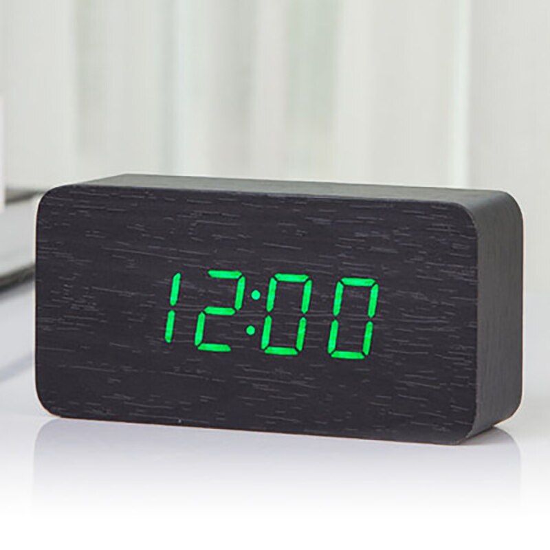 JINSUN Alarm Clocks Wood Bamboo LED Thermometer Digital Voice Table Clock Big Numbers Digital Clock KSW103