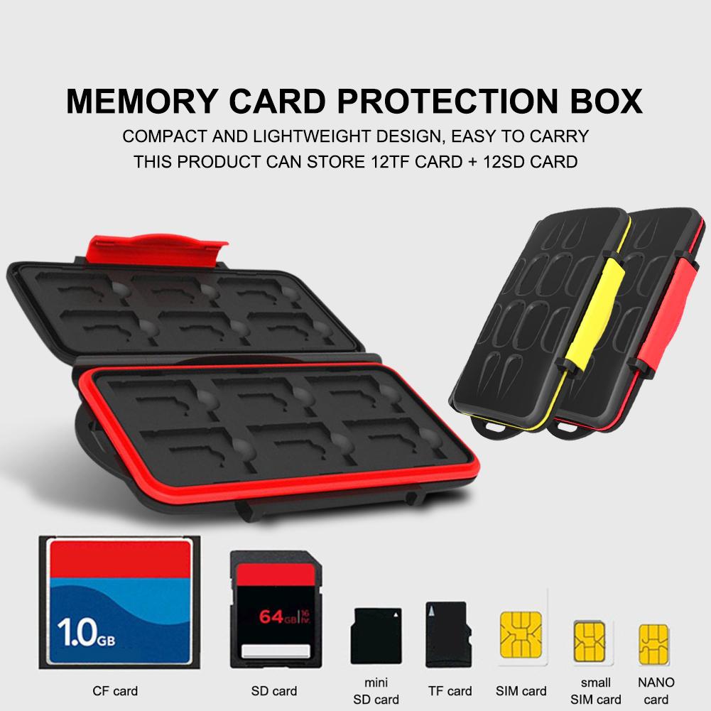 Waterdichte Memory Card Case Geïntegreerde Schokbestendig 2SD 12TF Grote Capaciteit Opbergdoos Geel Rood