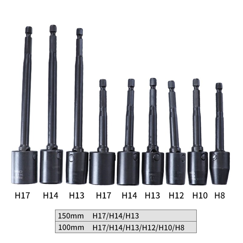 Wobble Socket Adapter 360 Degree Rotatable Universal Joint Swivel Socket Set 6.35mm Hex Handle Socket Adapter 9 Styles