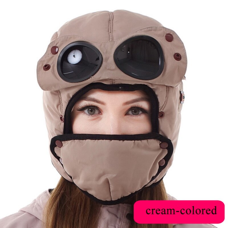 Mænd kvinder vinter varm hætte vindtæt hat cykling vindtæt høreværn ansigtsbeskyttelse hovedbeklædning med aftagelige briller og maske: 65