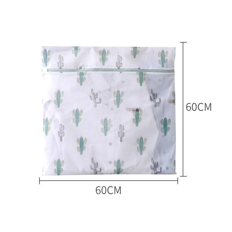 Mesh Laundry Bag Cactus Printing Zippered Polyester Washing Net Bag For Underwear Sock Washing Machine Pouches Clothes Bra Bags: XL 60-60cm