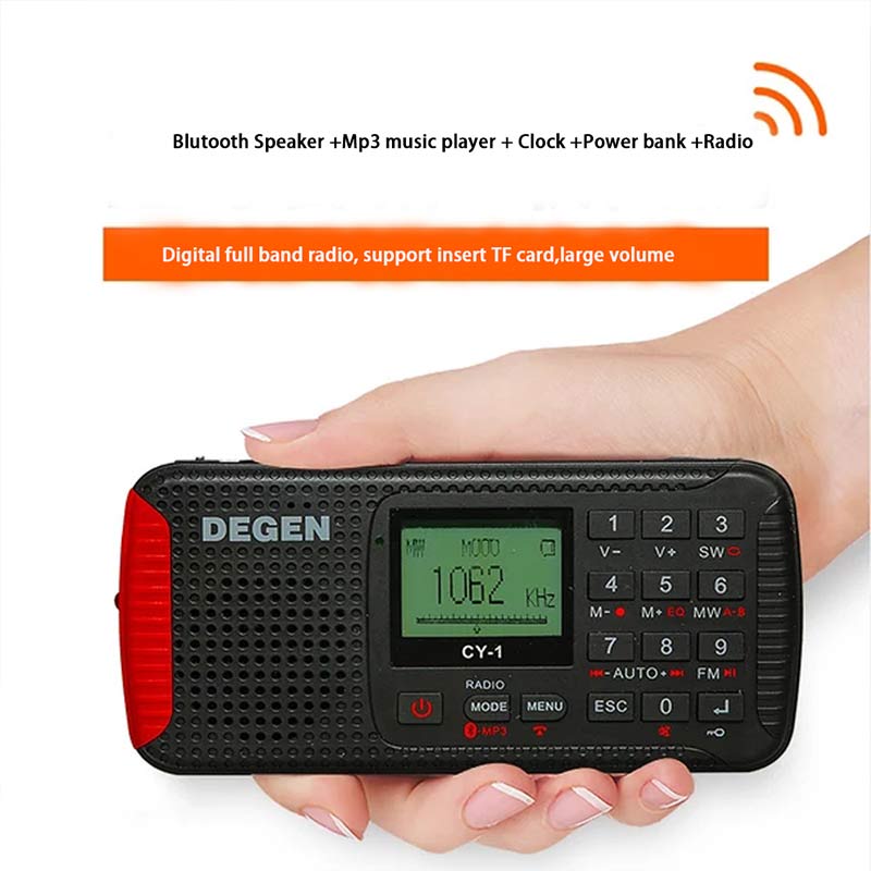 DEGEN CY-1 Emergency Radio FM /MW/ SW Dynamo Solar Alarm Clock Shortwave Radio LCD/SOS/Bluetooth/MP3/Recorder Portable Radio