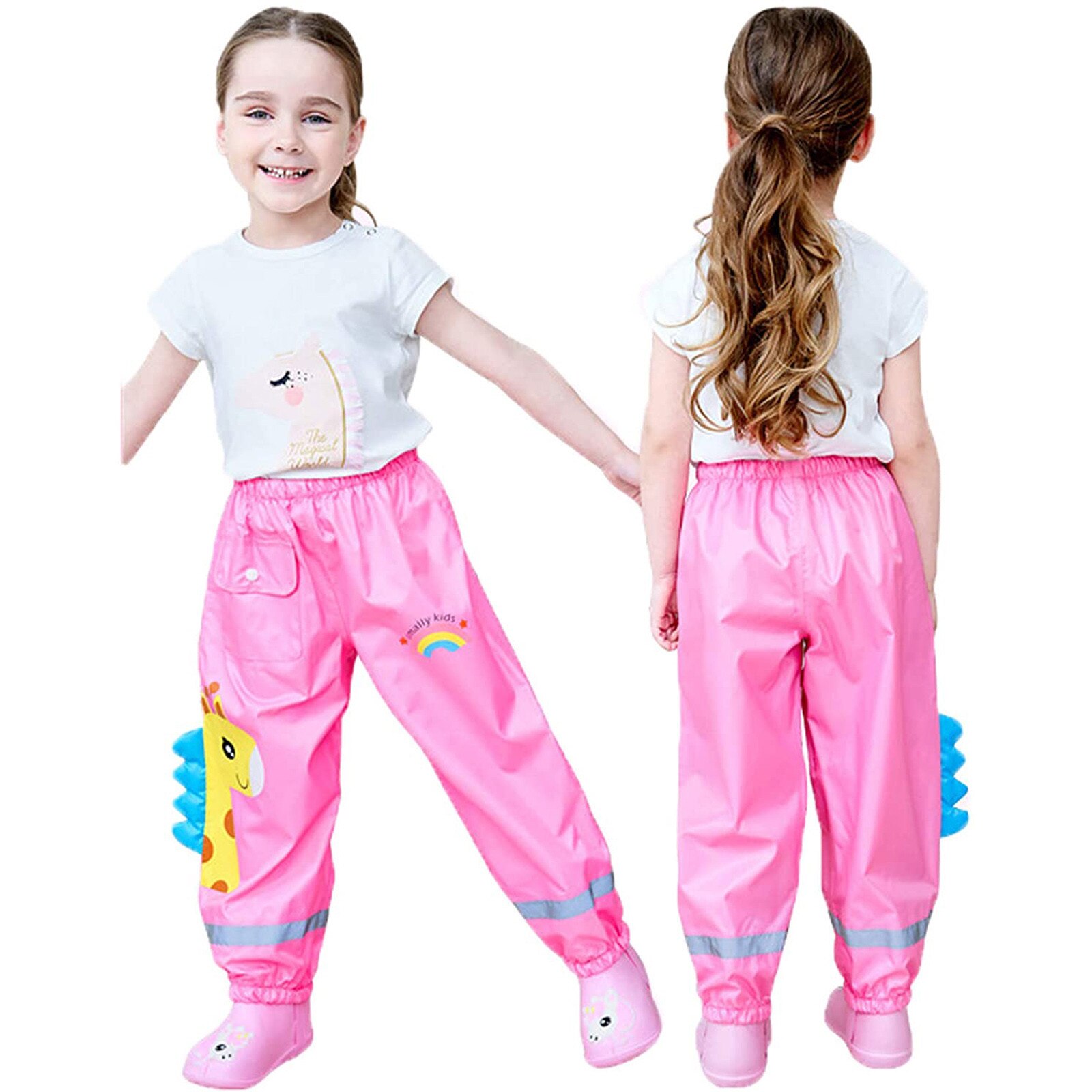 Children Toddler Harem Pants Boys Girls Mud Proof Rain Elastic Waist Trousers Kids Cartoon Rainwear Waterproof Overalls