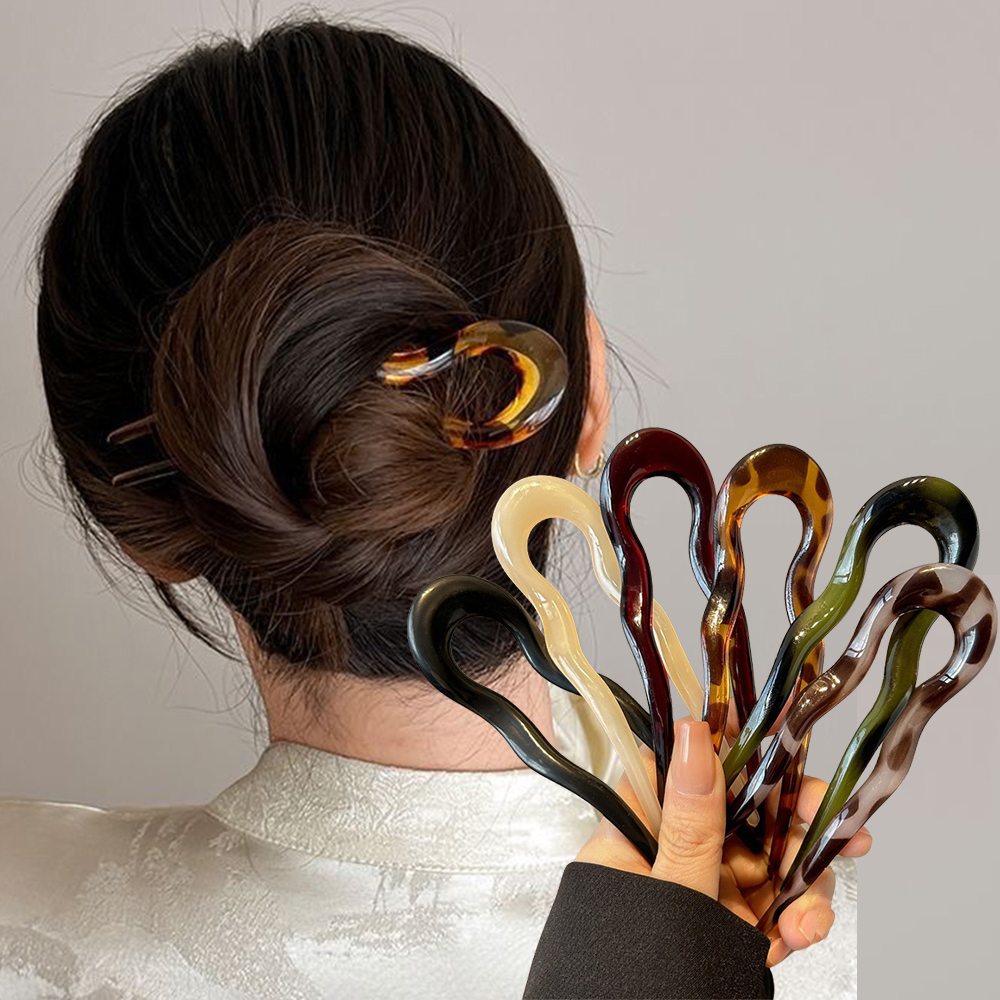 U-vormige haarvork Mode Schildpad Acetaat Acryl Haarspeld Geometrische Hoofddeksels Haarstokken Dames Meisjes Haaraccessoires