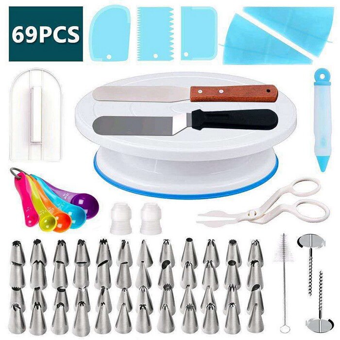 106pcs/set Cake Turntable Set Multifunction Cake Decorating Kit Pastry Tube Fondant Party Kitchen Dessert Baking Supplies: 69pcs