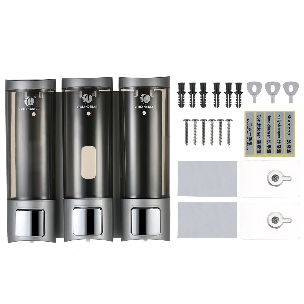 CHUANGDIAN Manual Soap Shampoo Dispensers Wall-mounted Shampoo Box Bathroom Three Chamber Shower Gel Liquid Soap Dispensers