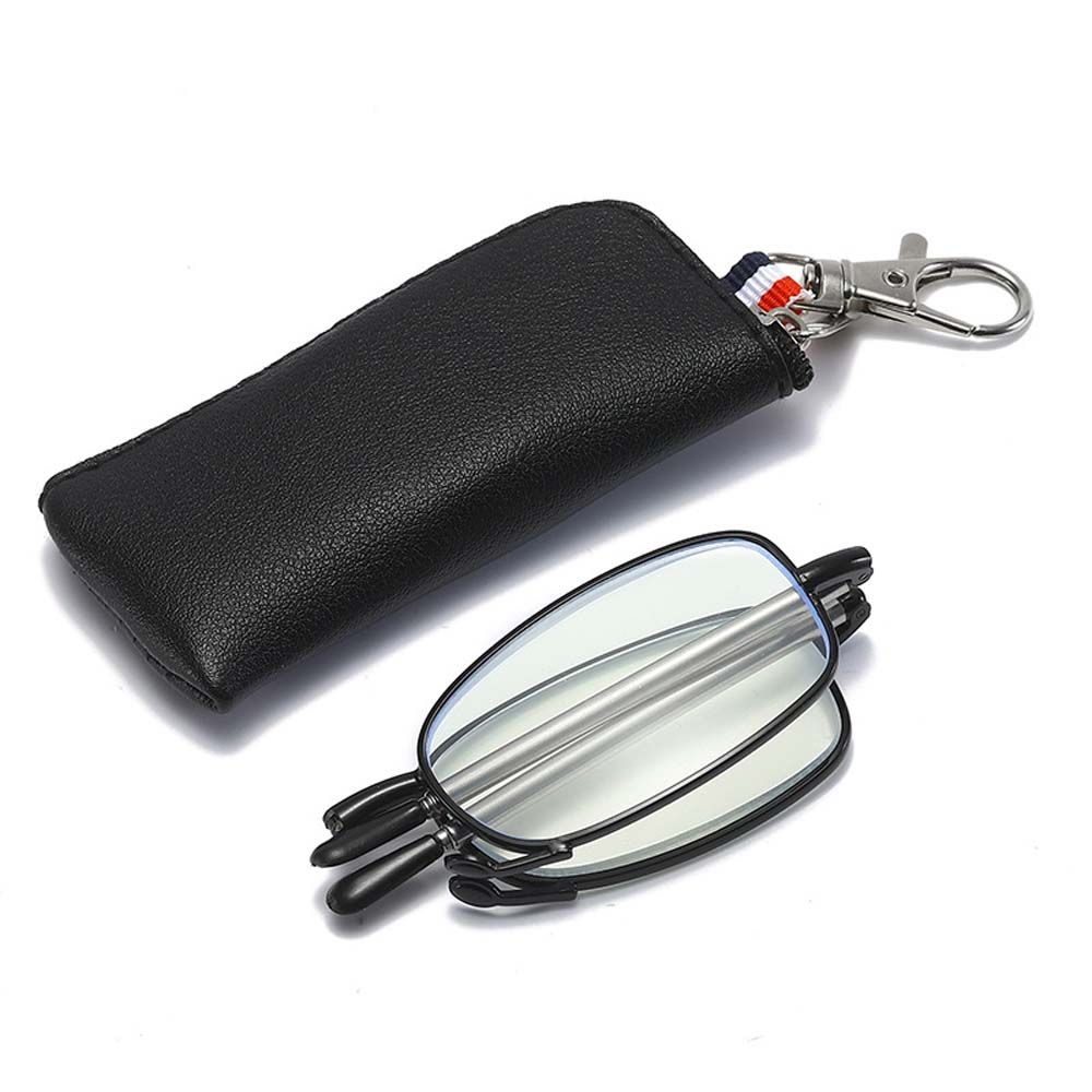 Draagbare Vouwen Leesbril Met Opslag Vrouwen Mannen Blauw Licht Blokkeren Verziend Brillen Vergrootglas Eyewear Sleutelhanger: -100 / black