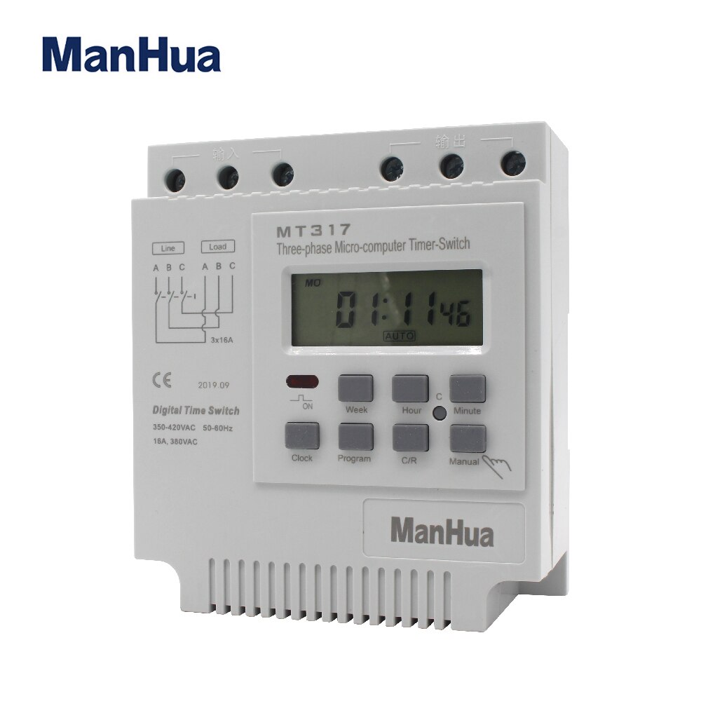 ManHua MT317 380V 16A LCD digital multi-purpose three-phase 7 Days programmable control power timing switch motor timer