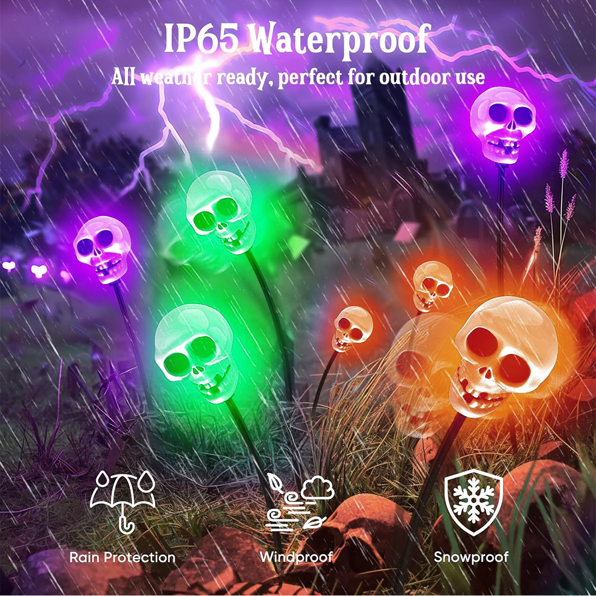 1/2pcs Halloween Solar Firefly Light LED Swaying Garden Landscape Light Sway By Wind Waterproof Path Lamp With Skull Solar light