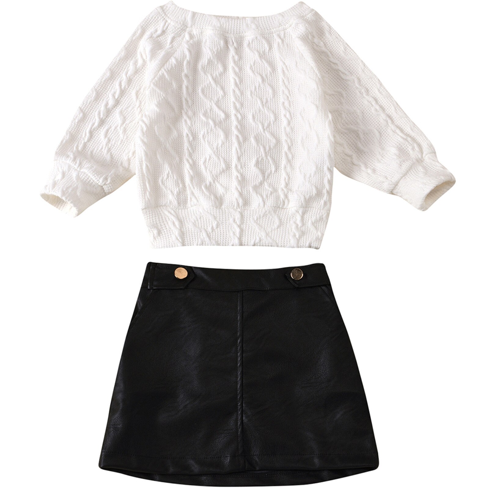 Toddler Kids Baby Girls Long Sleeve Sweater Knit Tops Leather Skirts Outfits Set Fall Girl Set Clothes Girls Boutique Outfits: 5