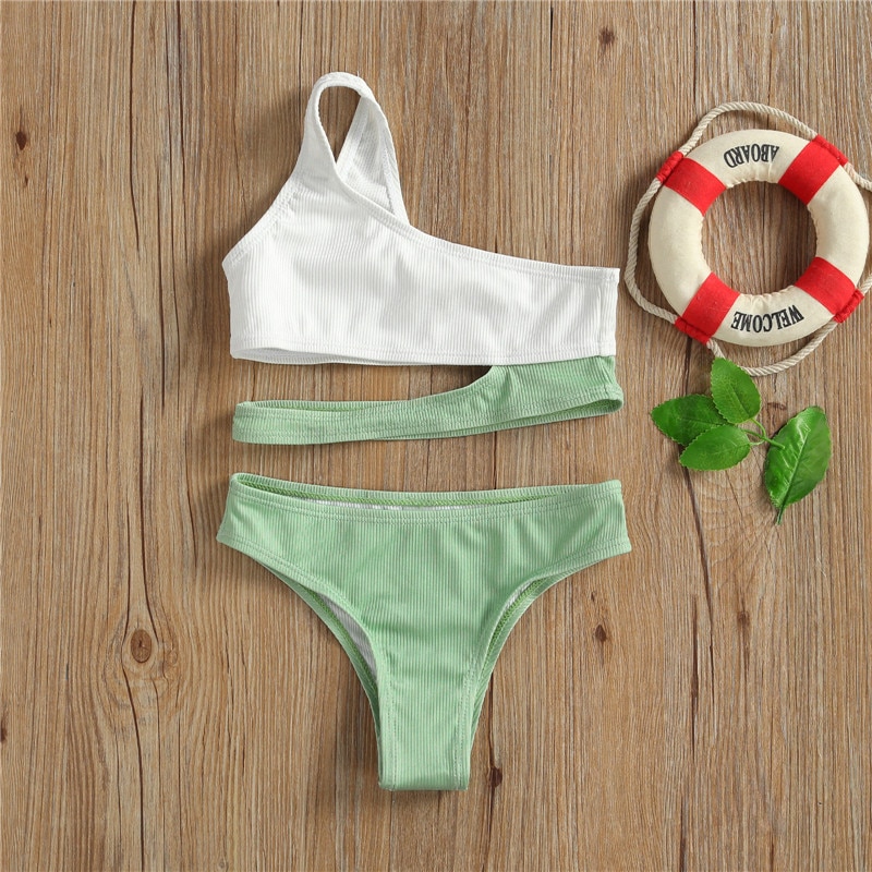 Bañador de un hombro para niña, traje de baño de dos piezas para niño de 3 a 13 años, niño niña chicas en Bikini, ropa de playa