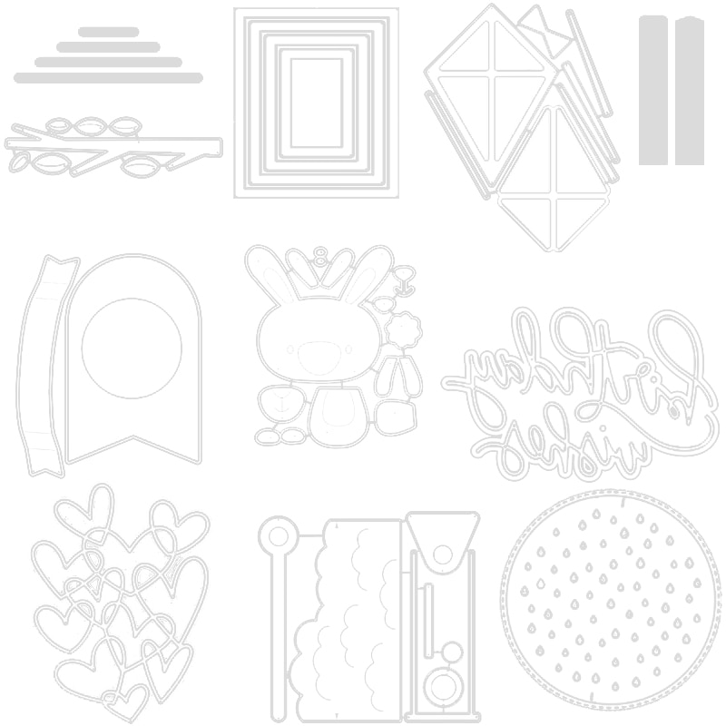 Nombreux coeur tronc rectangulaire cercle cadre lapin métal matrices de découpe bricolage Scrapbooking Album gaufrage papier carte 07