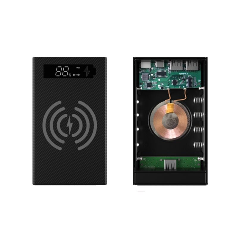Spliced Combined DIY 18650 Battery Case Wireless Charging Power Bank Shell Portable External Box Powerbank Protector M5TB: Black B