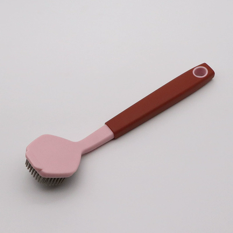 Pannenborstel met handvat, schoonmaakborstel, niet-vieze handen, niet-vette plastic pannenborstel, fornuisborstel, huishoudelijke keukenschoonmaakartikelen: Roze