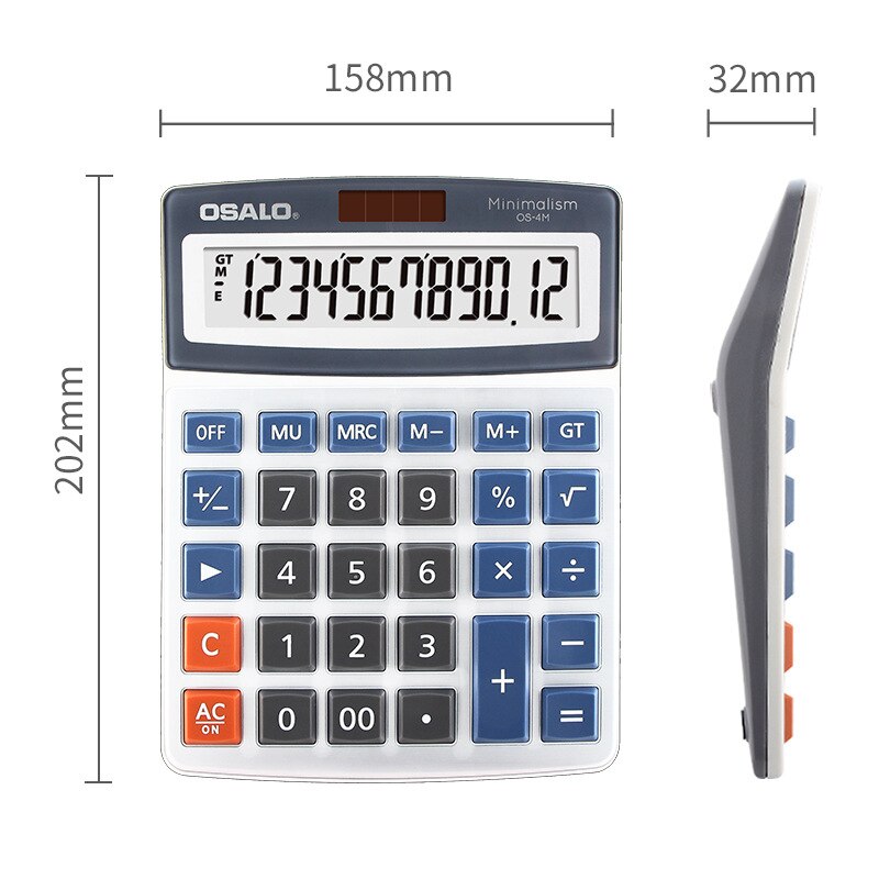 Calculator Listing Desktop Led Display 12 Digits Os4m Solar Dual Power Environmental Protection Abs Plastic Computer