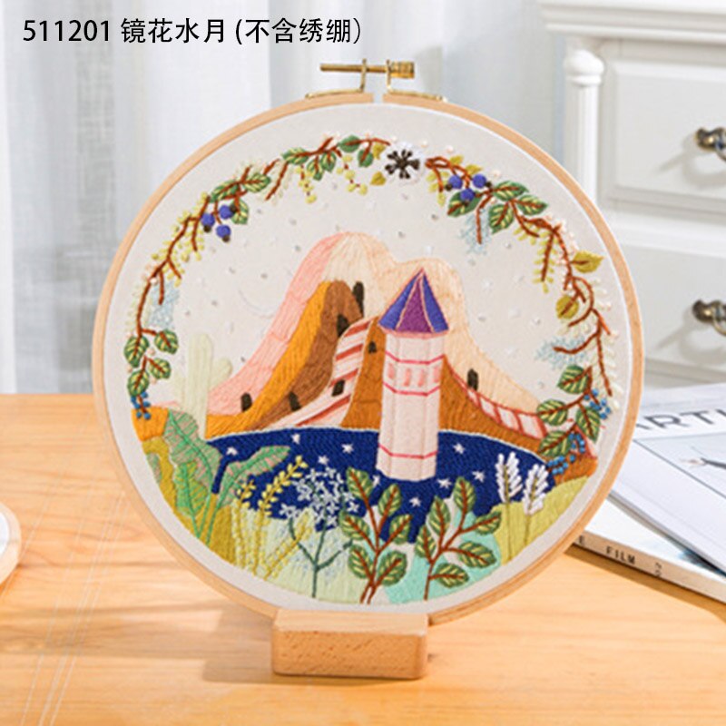 Kits de bordado de patrones de paisajes, manualidades DIY, aro de bordado, paquete de Material para principiantes, suministros de costura de punto de cruz bordado: 511201