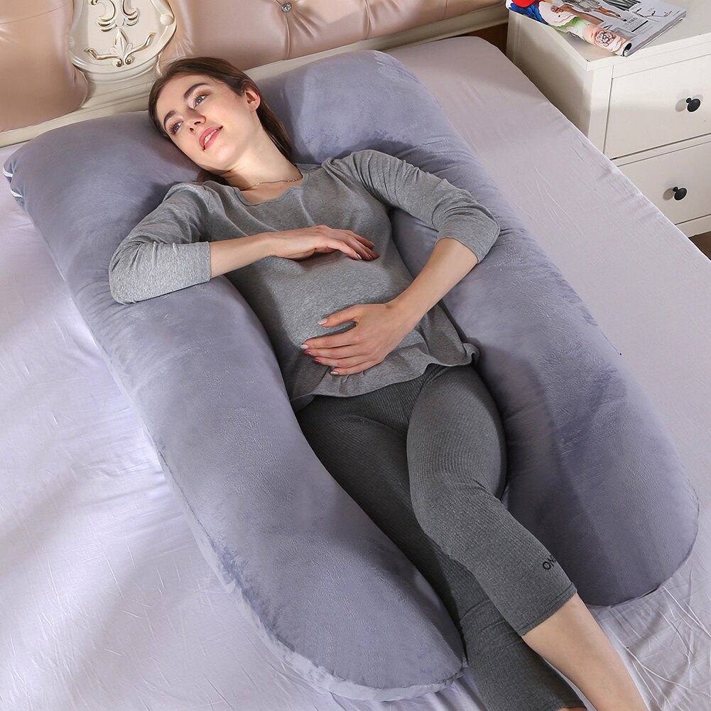 Almohada de apoyo para dormir de algodón para mujeres embarazadas, estampado de conejo en forma de U, almohadas de maternidad, para dormir durante el embarazo