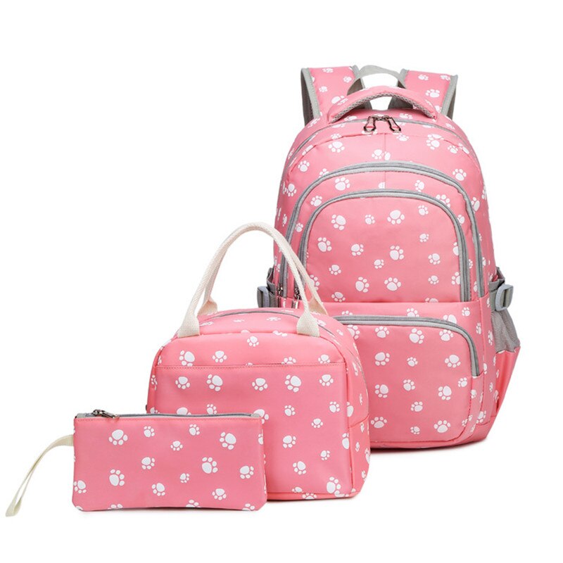arrived 3 pcs/set school backpack for teen girls cartoon printing children school bags Laptop backpack Travel Bags mochila: pink
