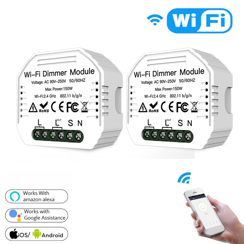 WiFi Smart Light LED Dimmer Switch Smart Life/Tuya APP 1/2 Way DIY Switch 90~250V Work with Alexa Echo Google Home Reset Switch