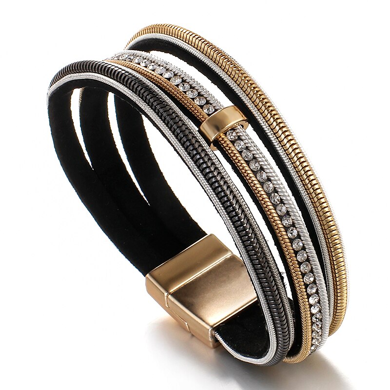 Flashbuy Rhinstone Multilayer Leather Bracelets For Women Vintage Metal Charms Wrap Bracelets Charms Jewelry Femme Accessories: 1