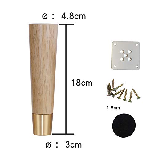 4 st möbelben i massivt trä raka koniska soffbordsfötter ren koppar skyddsöverdrag soffa byrå fåtölj fot ek trä: 18cm