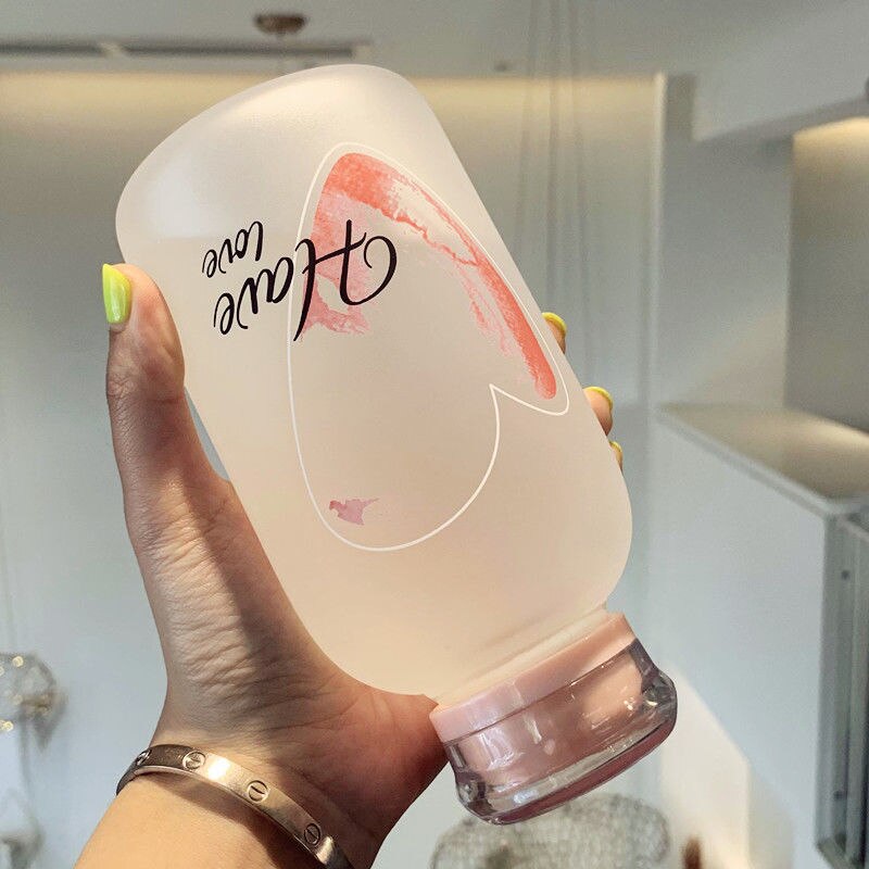 450ml bouteille en verre dessin animé givré/Transparent bouteilles d'eau BPA gratuit étanche Drinkware simplicité étudiant tasse